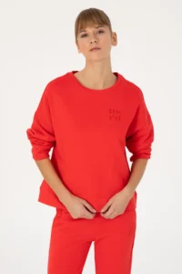 US Polo Assn. Women Red Crew Neck Basic Sweatshirt