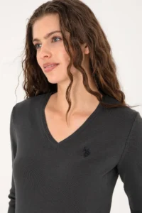 US Polo Assn. Women Anthracite V-neck Basic Sweater - Image 2