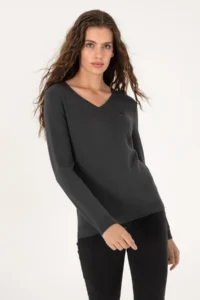 US Polo Assn. Women Anthracite V-neck Basic Sweater - Image 3
