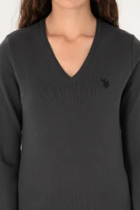 US Polo Assn. Women Anthracite V-neck Basic Sweater - Image 6