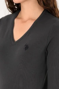US Polo Assn. Women Anthracite V-neck Basic Sweater - Image 7