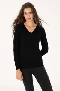 US Polo Assn. Women Black V-neck Basic Sweater