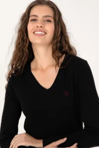 US Polo Assn. Women Black V-neck Basic Sweater - Image 2