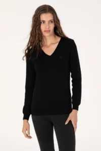 US Polo Assn. Women Black V-neck Basic Sweater - Image 3