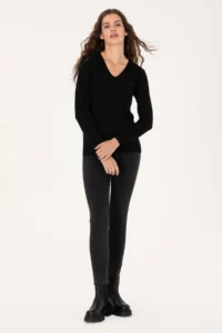 US Polo Assn. Women Black V-neck Basic Sweater - Image 4