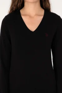 US Polo Assn. Women Black V-neck Basic Sweater - Image 6