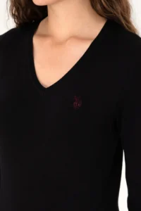 US Polo Assn. Women Black V-neck Basic Sweater - Image 7
