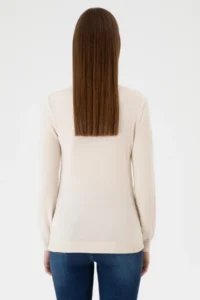 US Polo Assn. Women Cream Melange V-neck Basic Sweater - Image 5