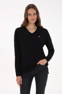 US Polo Assn. Women Black V-neck Basic Sweater