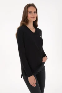 US Polo Assn. Women Black V-neck Basic Sweater - Image 3
