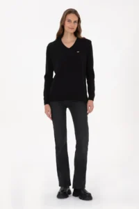 US Polo Assn. Women Black V-neck Basic Sweater - Image 4