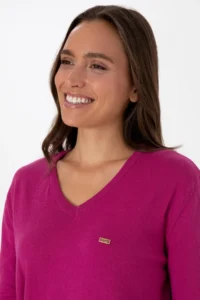 US Polo Assn. Women Fuchsia Melange  V-neck Basic Sweater - Image 2