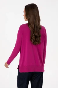US Polo Assn. Women Fuchsia Melange  V-neck Basic Sweater - Image 5