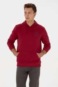 US Polo Assn. Men Regular Fit Hooded Dark Raspberry Sweatshirt