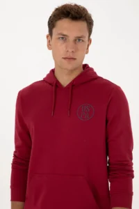US Polo Assn. Men Regular Fit Hooded Dark Raspberry Sweatshirt - Image 2