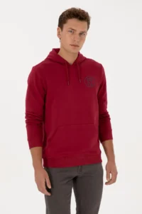 US Polo Assn. Men Regular Fit Hooded Dark Raspberry Sweatshirt - Image 3