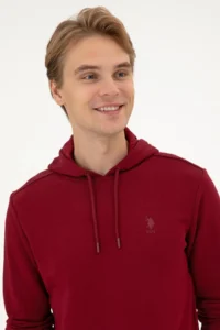 US Polo Assn. Men Regular Fit Hooded Burgundy Basic Sweatshirt - Image 2