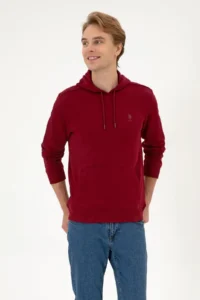 US Polo Assn. Men Regular Fit Hooded Burgundy Basic Sweatshirt - Image 3