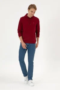 US Polo Assn. Men Regular Fit Hooded Burgundy Basic Sweatshirt - Image 4
