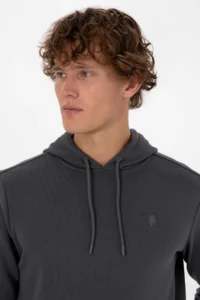 US Polo Assn. Men Regular Fit Hooded Gray Basic Sweatshirt - Image 2