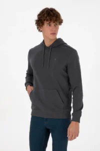 US Polo Assn. Men Regular Fit Hooded Gray Basic Sweatshirt - Image 3