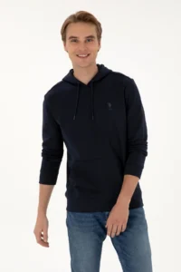 US Polo Assn. Men Regular Fit Hooded Navy Blue Basic Sweatshirt - Image 3