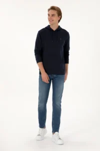 US Polo Assn. Men Regular Fit Hooded Navy Blue Basic Sweatshirt - Image 4