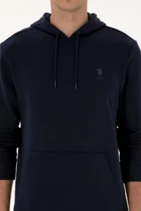 US Polo Assn. Men Regular Fit Hooded Navy Blue Basic Sweatshirt - Image 6
