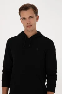 US Polo Assn. Men Regular Fit Hooded Black Basic Sweatshirt - Image 2