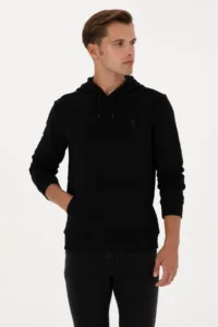 US Polo Assn. Men Regular Fit Hooded Black Basic Sweatshirt - Image 3