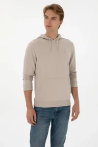 US Polo Assn. Men Regular Fit Hooded Stone Basic Sweatshirt