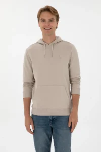 US Polo Assn. Men Regular Fit Hooded Stone Basic Sweatshirt - Image 3