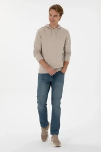 US Polo Assn. Men Regular Fit Hooded Stone Basic Sweatshirt - Image 4
