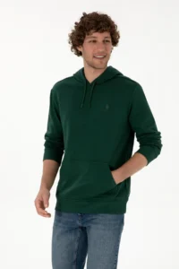US Polo Assn. Men Regular Fit Hooded dark Green Basic Sweatshirt - Image 3