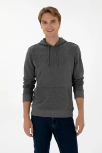 US Polo Assn. Men Regular Fit Hooded Anthracite Melange Basic Sweatshirt