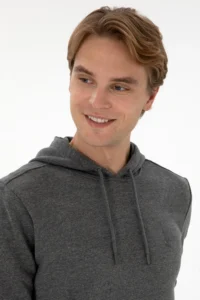 US Polo Assn. Men Regular Fit Hooded Anthracite Melange Basic Sweatshirt - Image 2