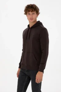 US Polo Assn. Men Regular Fit Hooded Dark Brown Basic Sweatshirt - Image 3