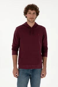 US Polo Assn. Men Regular Fit Hooded Dark Burgundy Basic Sweatshirt