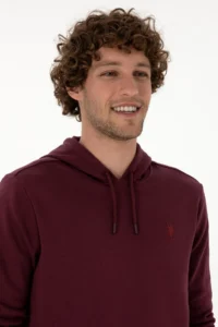 US Polo Assn. Men Regular Fit Hooded Dark Burgundy Basic Sweatshirt - Image 2
