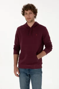 US Polo Assn. Men Regular Fit Hooded Dark Burgundy Basic Sweatshirt - Image 3