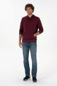 US Polo Assn. Men Regular Fit Hooded Dark Burgundy Basic Sweatshirt - Image 4