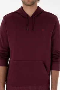 US Polo Assn. Men Regular Fit Hooded Dark Burgundy Basic Sweatshirt - Image 6