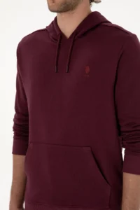 US Polo Assn. Men Regular Fit Hooded Dark Burgundy Basic Sweatshirt - Image 7