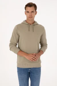 US Polo Assn. Men Regular Fit Hooded Light Khaki Basic Sweatshirt