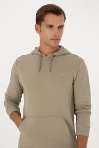 US Polo Assn. Men Regular Fit Hooded Light Khaki Basic Sweatshirt - Image 2
