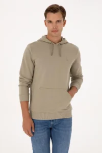 US Polo Assn. Men Regular Fit Hooded Light Khaki Basic Sweatshirt - Image 3
