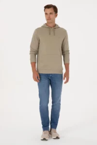 US Polo Assn. Men Regular Fit Hooded Light Khaki Basic Sweatshirt - Image 4