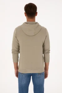 US Polo Assn. Men Regular Fit Hooded Light Khaki Basic Sweatshirt - Image 5