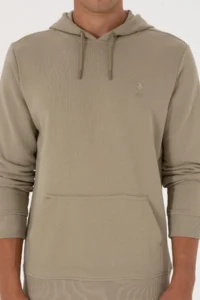 US Polo Assn. Men Regular Fit Hooded Light Khaki Basic Sweatshirt - Image 6