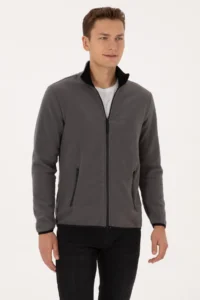 US Polo Assn. Men Regular Fit Gray Fleece Knitting Cardigan - Image 3